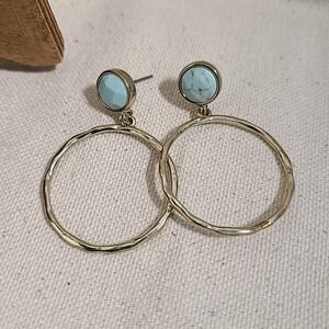 Turquoise Stone‎ Earrings Gold Tone Hoop Dangle Earrings Women's Jewelry